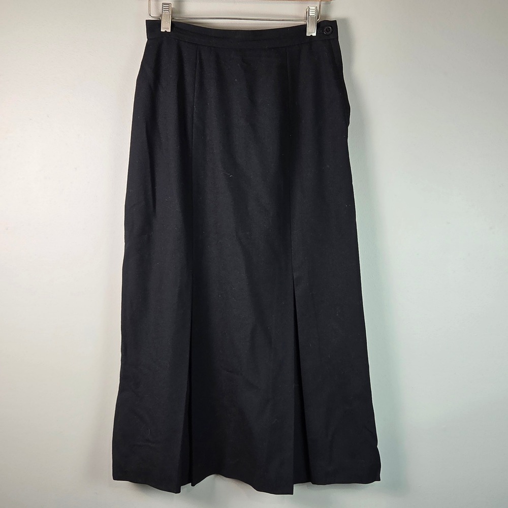 David Brooks Ltd Maxi Skirt Womens 8 Black Excellent Wool Pleated Vintage USA